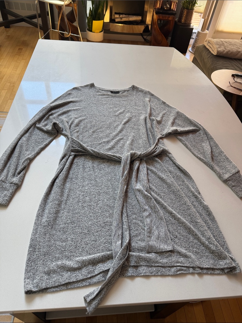 Topshop Gray Tie-Waist Super Soft Long Sleeve Sweatshirt Sweater Dress, Size 12 - Picture 8 of 13
